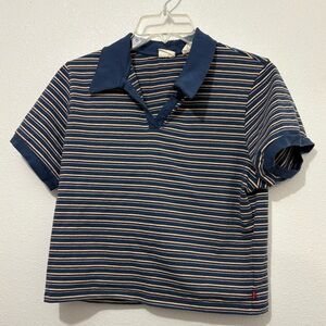Levis Shirt Women’s Size Large Crop Shirt Striped Short Sleeve Collared Top